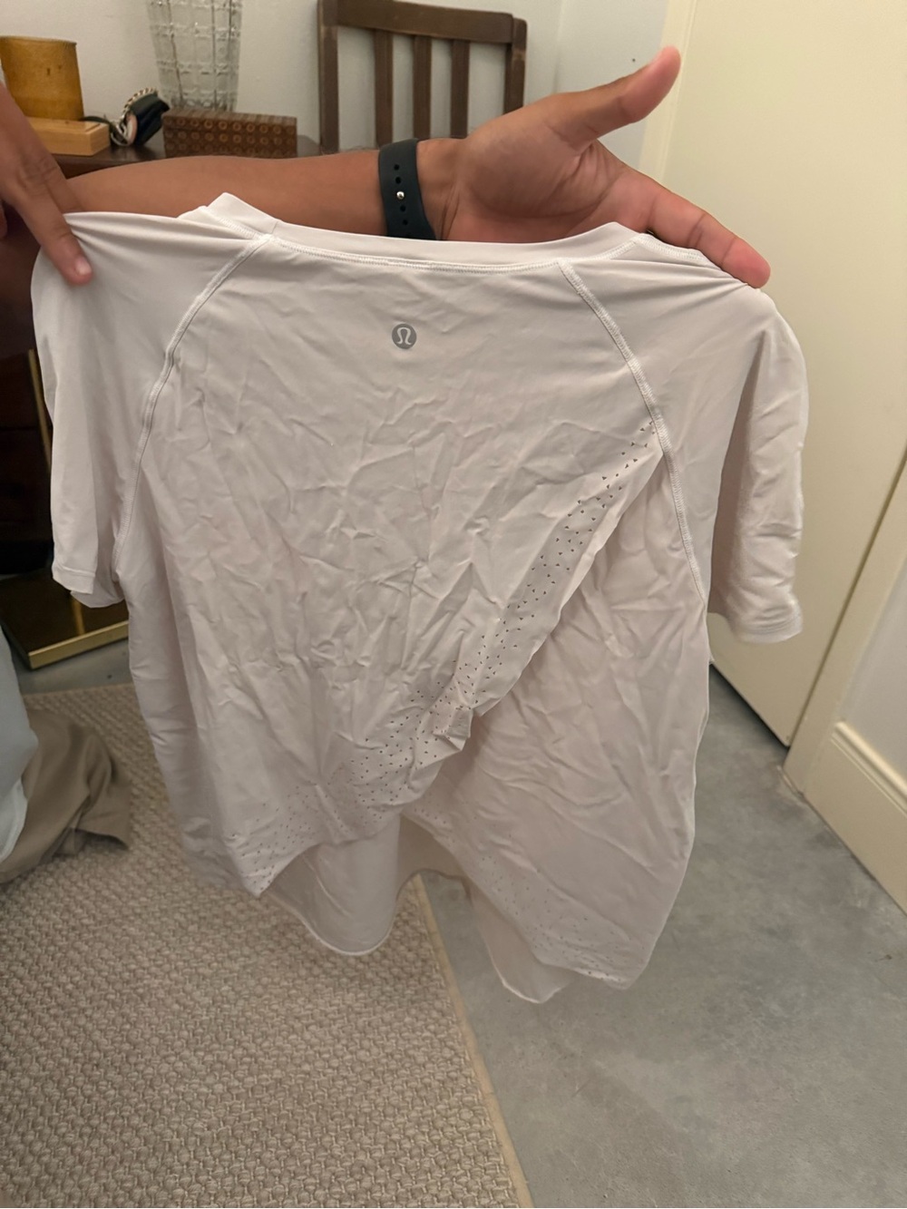 lululemon athletica White Perforated Back Short Sleeve Top